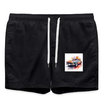 Vibrant Retro Classic Car in Watercolour - Swim Trunks - black - Front - AI Model Male 185 light (185cm)