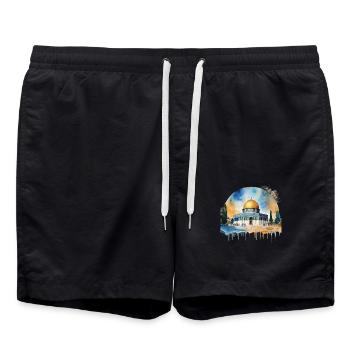 Iconic Dome of the Rock Illustration - Swim Trunks - black - Front - AI Model Male 185 light (185cm)
