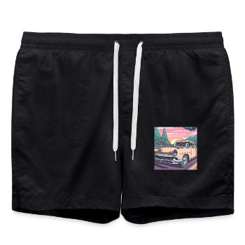 Road trip en voiture classique - Short de bain - noir - Devant - AI Model Male 185 light (185cm)