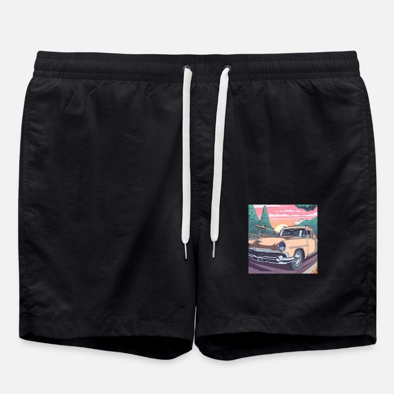classic car road trip - Swim Trunks - black