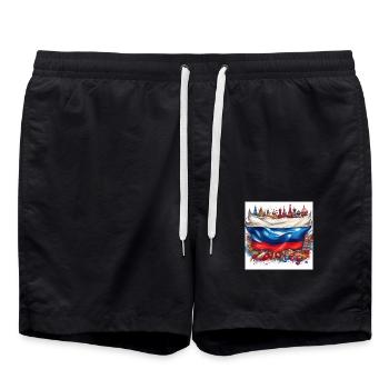 Russia Flag and Cultural Foods Art - Swim Trunks - black - Front - AI Model Male 185 light (185cm)