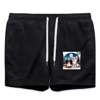 Corgi am Lagerfeuer in der Nacht - Badeshorts - Schwarz - Vorne - AI Model Male 185 light (185cm)