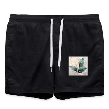 Elegant Tropical Leaves Art - Nature-Inspired Art - Swim Trunks - black - Front - AI Model Male 185 light (185cm)