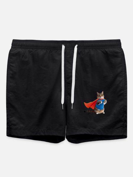 Katze im Superhelden-Umhang - Badeshorts - Schwarz
