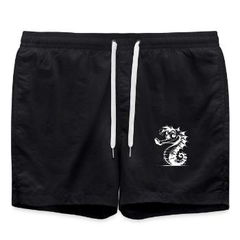Cute Seahorse Kids Pencil Sketch - Swim Trunks - black - Front - AI Model Male 185 light (185cm)