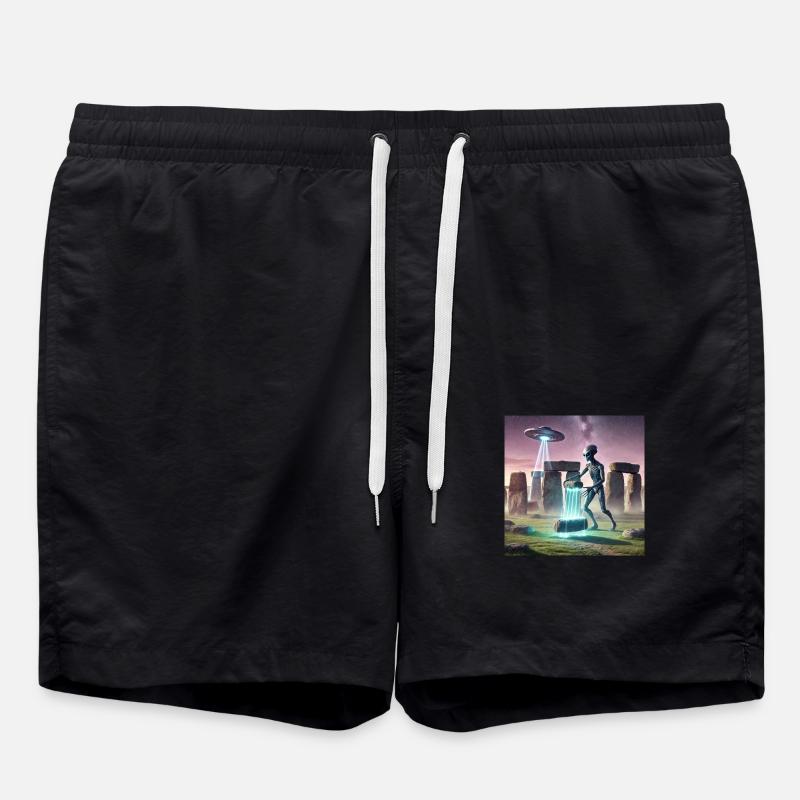 Alien baut Stonehenge - Badeshorts - Schwarz