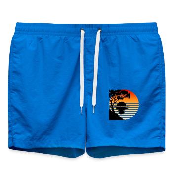 Minimalist Sunset Silhouette – Tranquil Nature Art - Swim Trunks - cobalt blue - Front