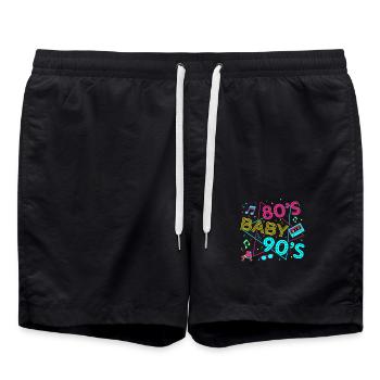 Vintage 90s Technology Old Gadgets TShirt - Swim Trunks - black - Front - AI Model Male 185 light (185cm)