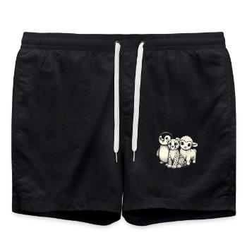 Trio de dessins animés adorables bébés animaux - Short de bain - noir - Devant - AI Model Male 185 light (185cm)