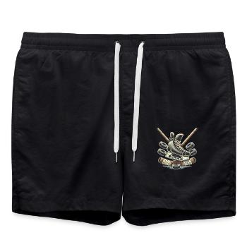 Hockey Skates Sticks Illustration - Badeshorts - Schwarz - Vorne - AI Model Male 185 light (185cm)
