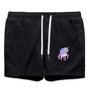 Licorne mystique avec crinière arc-en-ciel et corne - Short de bain - noir - Devant - AI Model Male 185 light (185cm)