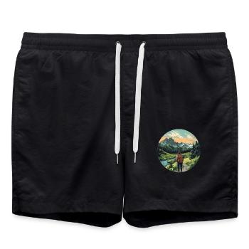 Freiheit spüren: Dein Pfad durch die Berge! - Badeshorts - Schwarz - Vorne - AI Model Male 185 light (185cm)