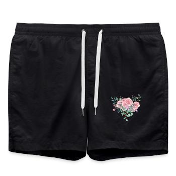 Pink watercolor wildflower bouquet - Swim Trunks - black - Front - AI Model Male 185 light (185cm)