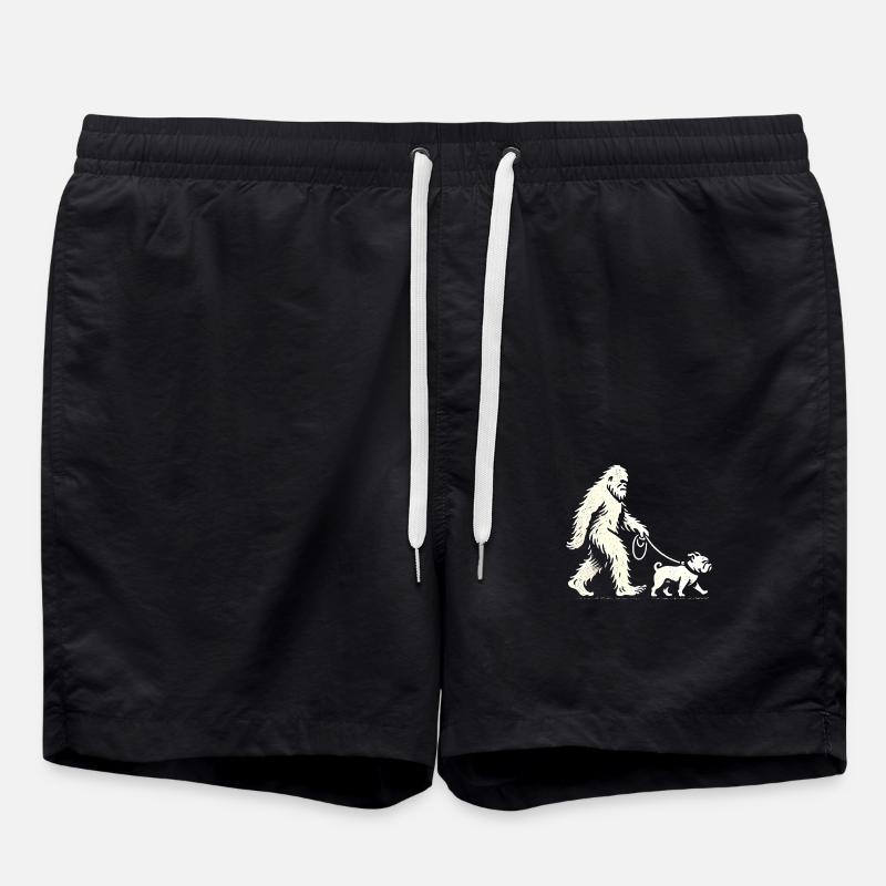 Bigfoot Walking Bulldog Silhouette - Swim Trunks - black