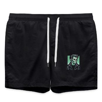 Rockabilly Zombie Skull in Leather - Swim Trunks - black - Front - AI Model Male 185 light (185cm)