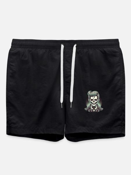 Rockabilly Zombie Skull Illustration - Swim Trunks - black