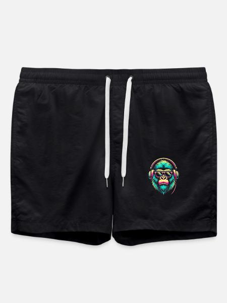 Neon Gorilla avec casque - Short de bain - noir