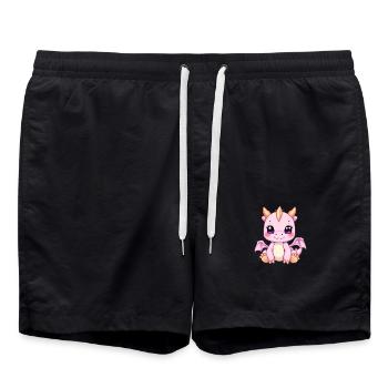 Happy Pink Dragon with Golden Accents - Swim Trunks - black - Front - AI Model Male 185 light (185cm)