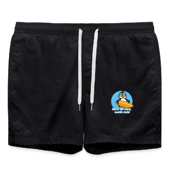 Pinguinsurfen mit Sonnenbrille, Catch the Wave - Badeshorts - Schwarz - Vorne - AI Model Male 185 light (185cm)