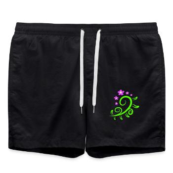 Viele Blumen Ranke Bunt Dekorativ Muster Schön - Badeshorts - Schwarz - Vorne - AI Model Male 185 light (185cm)