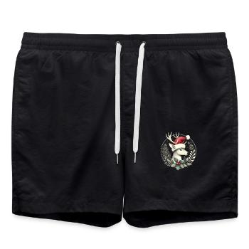Festive Deer with Santa Hat Wreath - Swim Trunks - black - Front - AI Model Male 185 light (185cm)
