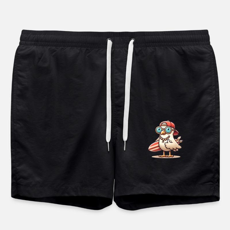 Cool Beach Seagull with Surfboard - Swim Trunks - black