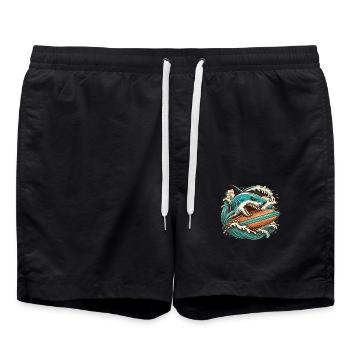 Fierce Shark Surfing Adventure - Swim Trunks - black - Front - AI Model Male 185 light (185cm)