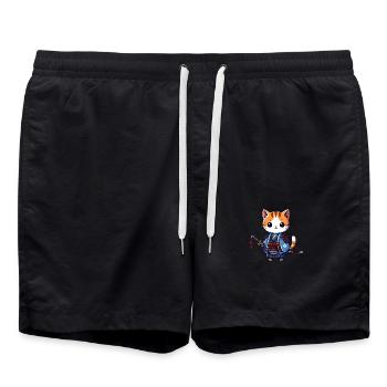 Samurai Cat in Blue Robes with Katana - Swim Trunks - black - Front - AI Model Male 185 light (185cm)