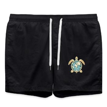 Earth Turtle Globe Illustration - Swim Trunks - black - Front - AI Model Male 185 light (185cm)