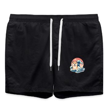 Shiba Inu with Japanese Wave Art - Swim Trunks - black - Front - AI Model Male 185 light (185cm)