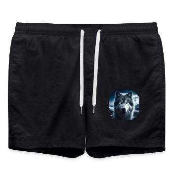 Wolf with blue eyes at night - Swim Trunks - black - Front - AI Model Male 185 light (185cm)