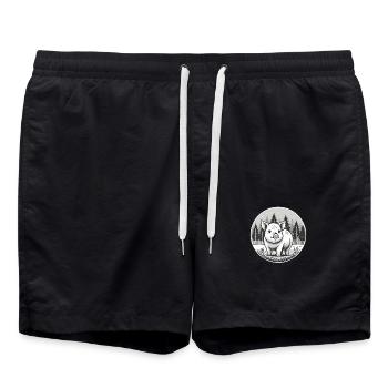 Rustic Pig Illustration in Forest - Swim Trunks - black - Front - AI Model Male 185 light (185cm)