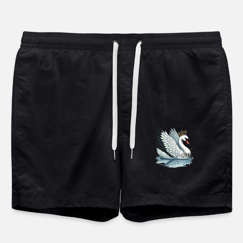 Königlicher Schwan mit Krone Illustration - Badeshorts - Schwarz