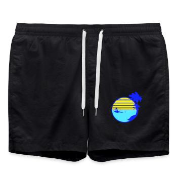 nager homme palmiers plage bande mer voyage - Short de bain - noir - Devant - AI Model Male 185 light (185cm)