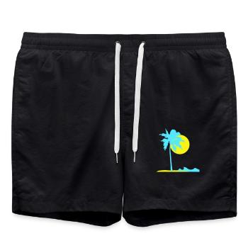 Palm Tree Island Beach Holiday Sun Sea Beautiful Evening - Swim Trunks - black - Front - AI Model Male 185 light (185cm)