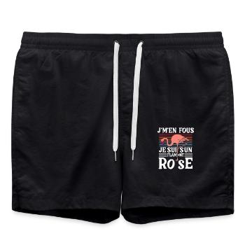 Ist mir egal, ich bin ein rosa Flamingo, Humor - Badeshorts - Schwarz - Vorne - AI Model Male 185 light (185cm)
