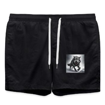 Wolf Animal Vector Nature Illustration Design Wild - Swim Trunks - black - Front - AI Model Male 185 light (185cm)