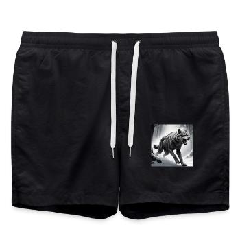 Wolf Animal Vector Nature Illustration Design Wild - Swim Trunks - black - Front - AI Model Male 185 light (185cm)