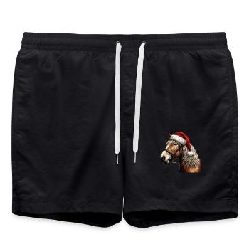 Cheval de Noël avec chapeau de Noël - Short de bain - noir - Devant - AI Model Male 185 light (185cm)