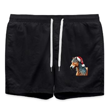 Cheval de Noël avec chapeau de Noël - Short de bain - noir - Devant - AI Model Male 185 light (185cm)