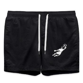 Dynamic goalkeeper illustration flying ball - Swim Trunks - black - Front - AI Model Male 185 light (185cm)