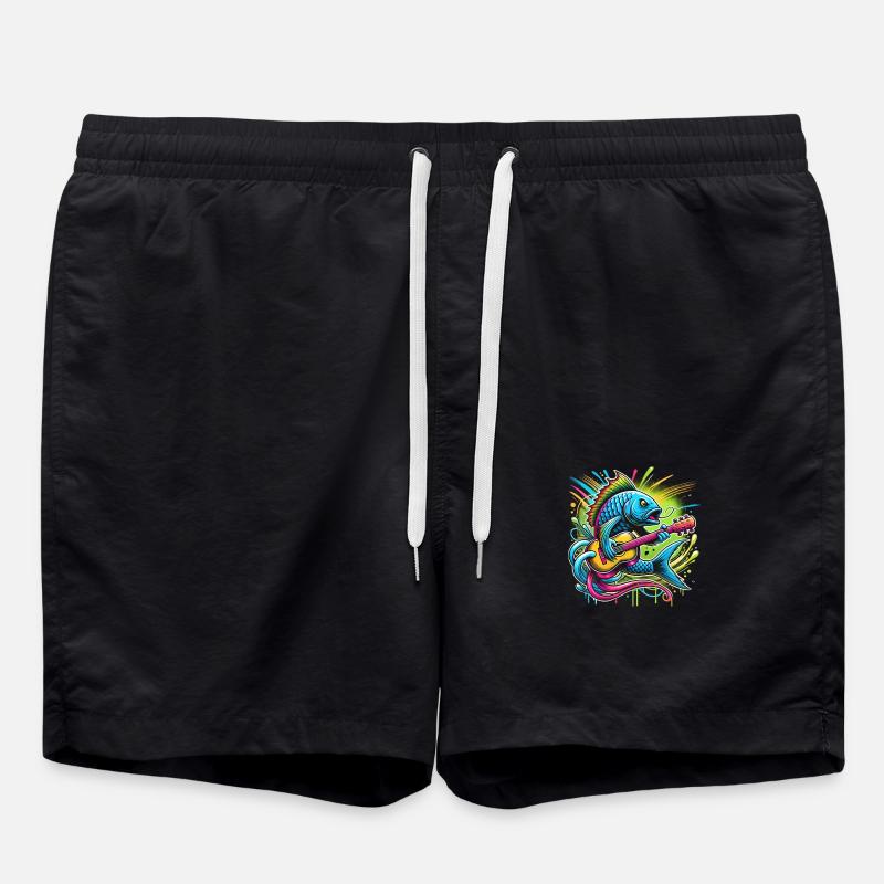 Singing fish with guitar - Swim Trunks - black