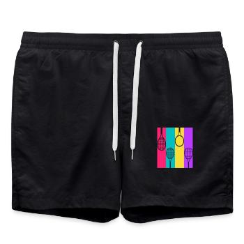 Retro Tennis - Tennis Geschenkidee - Badeshorts - Schwarz - Vorne - AI Model Male 185 light (185cm)