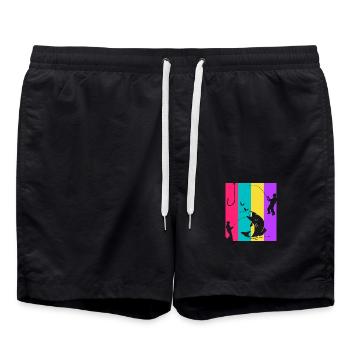 Retro Angeln - Fischer Geschenkidee - Badeshorts - Schwarz - Vorne - AI Model Male 185 light (185cm)