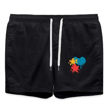 Farbkleckse - Badeshorts - Schwarz - Vorne - AI Model Male 185 light (185cm)
