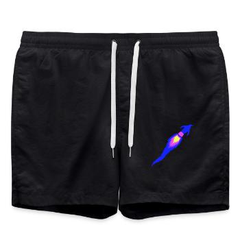 Funny Penguin Rocket Fire Fun Flight Flying - Swim Trunks - black - Front - AI Model Male 185 light (185cm)