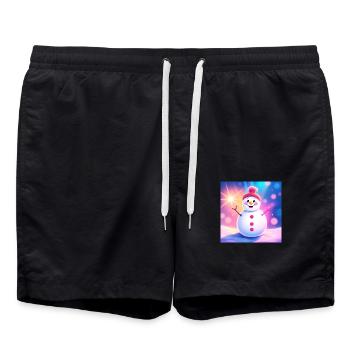 cute snowman - Swim Trunks - black - Front - AI Model Male 185 light (185cm)