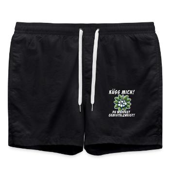 Küss mich Weihnachtsspruch Mistelzweig - Badeshorts - Schwarz - Vorne - AI Model Male 185 light (185cm)