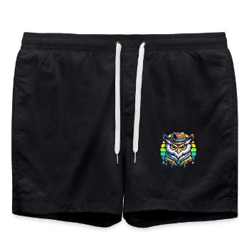 Ernste Cowboy Eule mit Cowboyhut - Badeshorts - Schwarz - Vorne - AI Model Male 185 light (185cm)