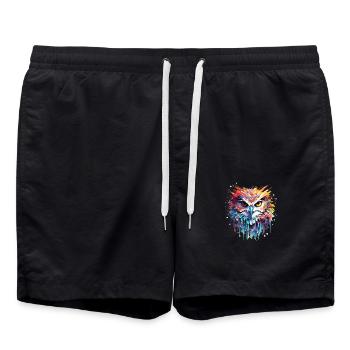 Owl Bird Animal Nature Freedom Wildlife Abstract - Swim Trunks - black - Front - AI Model Male 185 light (185cm)
